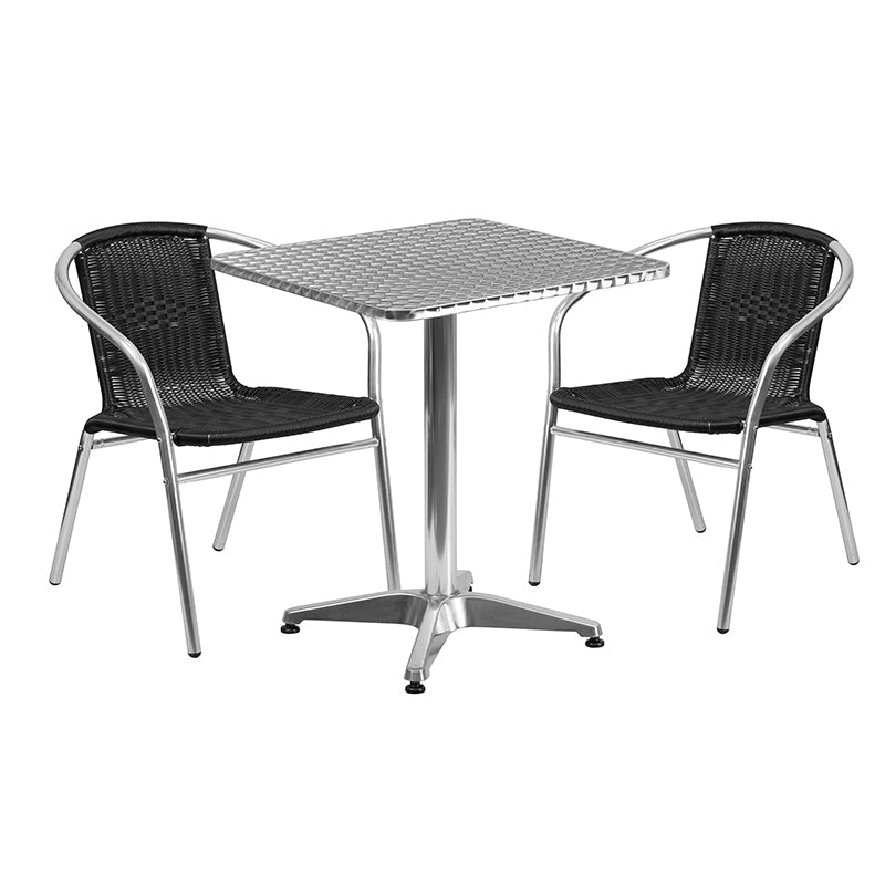 23.5SQ Aluminum Table/2 Chairs TLH-ALUM-24SQ-020BKCHR2-GG