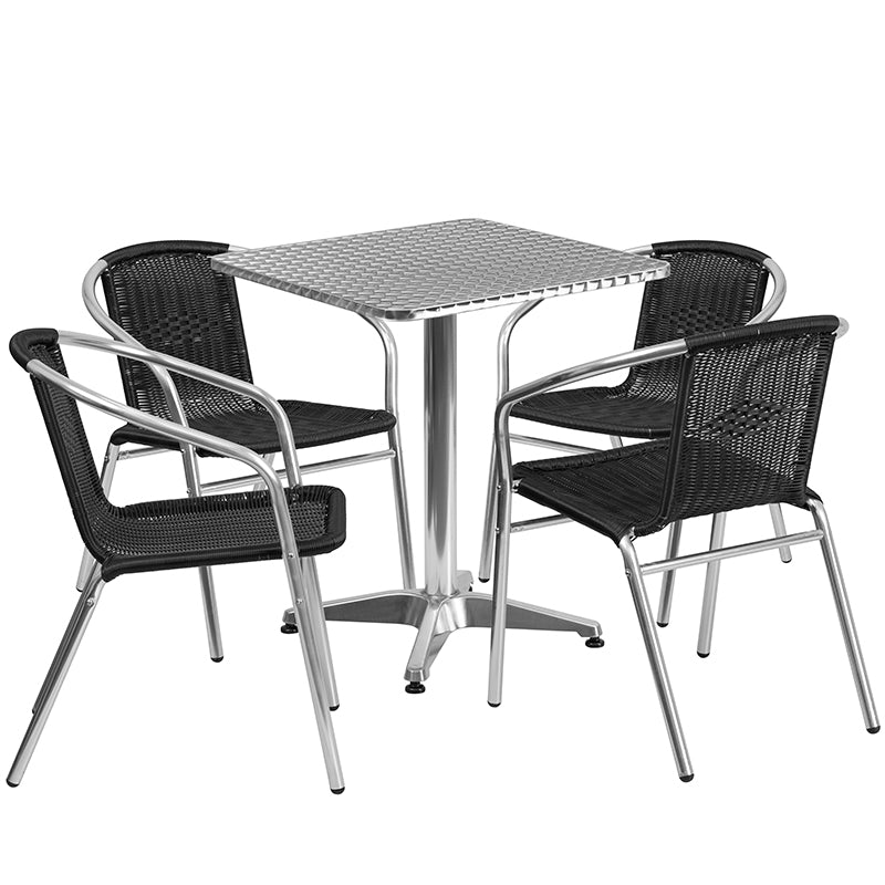 23.5SQ Aluminum Table/4 Chairs TLH-ALUM-24SQ-020BKCHR4-GG