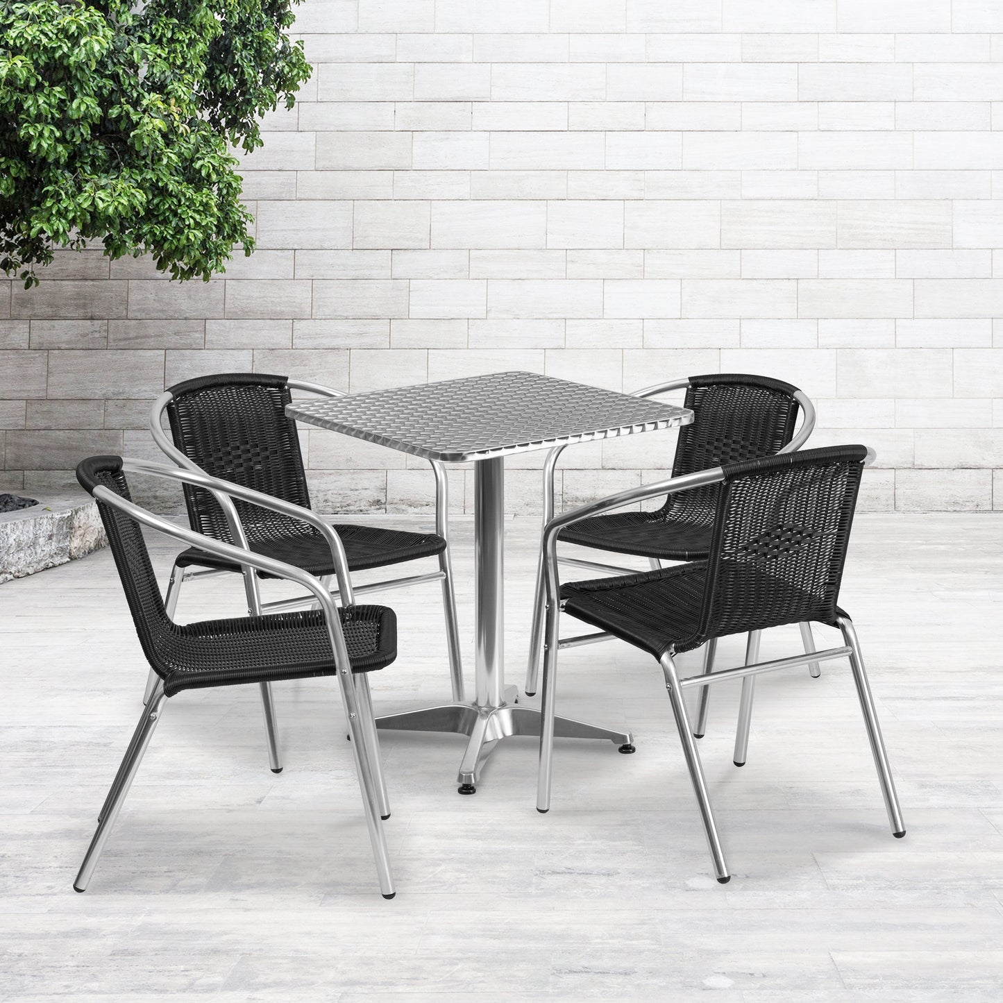 23.5SQ Aluminum Table/4 Chairs TLH-ALUM-24SQ-020BKCHR4-GG