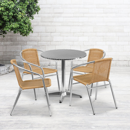 27.5RD Aluminum Table/4 Chairs TLH-ALUM-28RD-020BGECHR4-GG