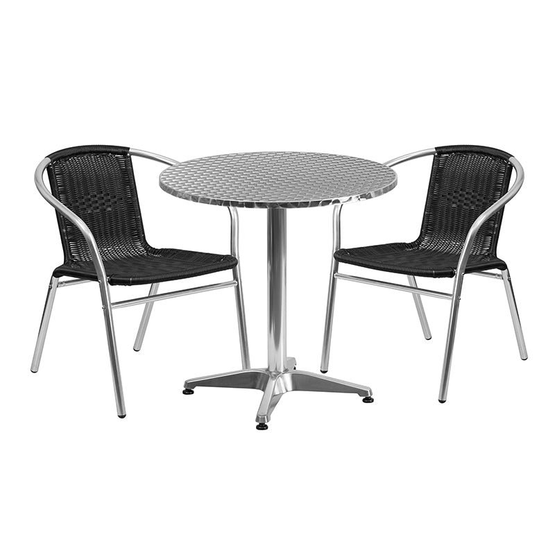 27.5RD Aluminum Table/2 Chairs TLH-ALUM-28RD-020BKCHR2-GG