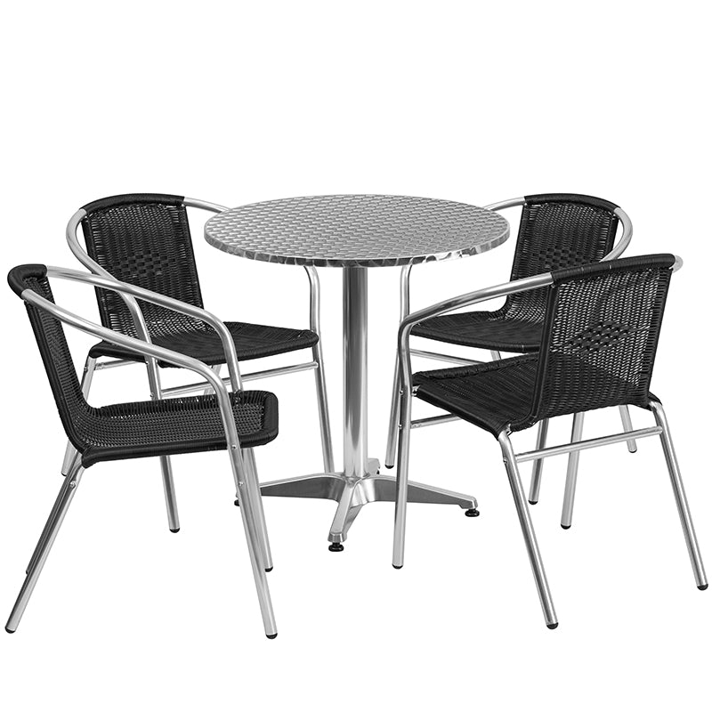 27.5RD Aluminum Table/4 Chairs TLH-ALUM-28RD-020BKCHR4-GG