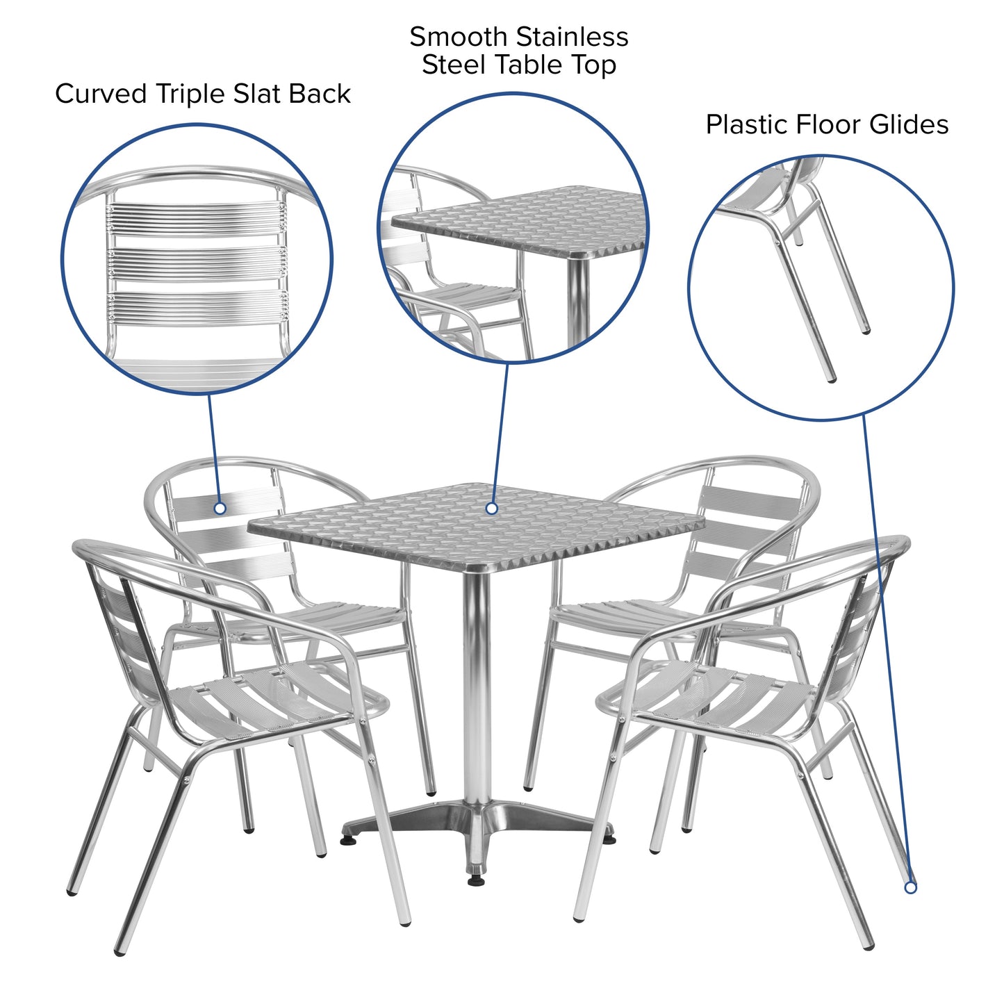 27.5SQ Aluminum Table Set TLH-ALUM-28SQ-017BCHR4-GG