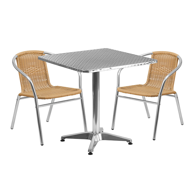 27.5SQ Aluminum Table/2 Chairs TLH-ALUM-28SQ-020BGECHR2-GG