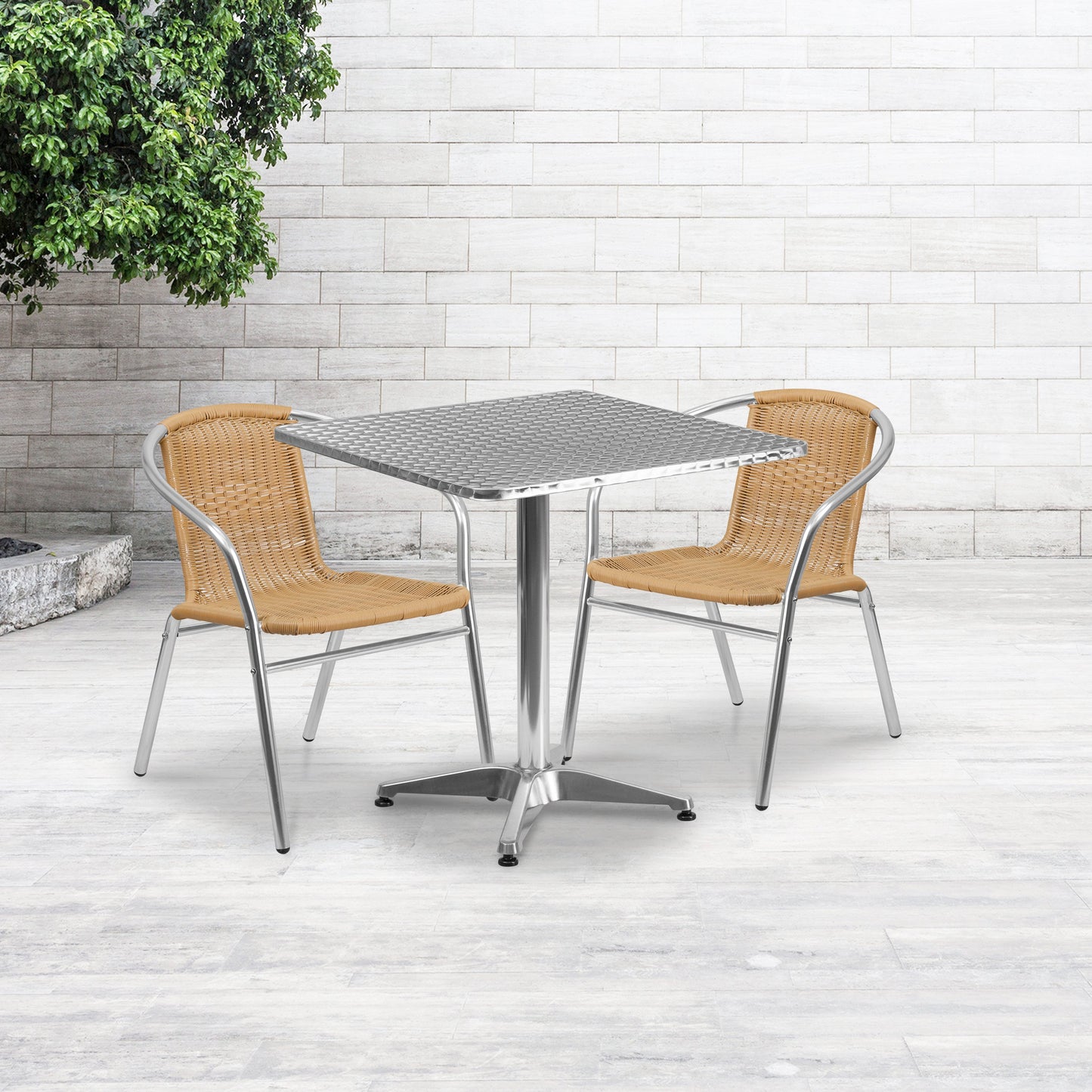 27.5SQ Aluminum Table/2 Chairs TLH-ALUM-28SQ-020BGECHR2-GG