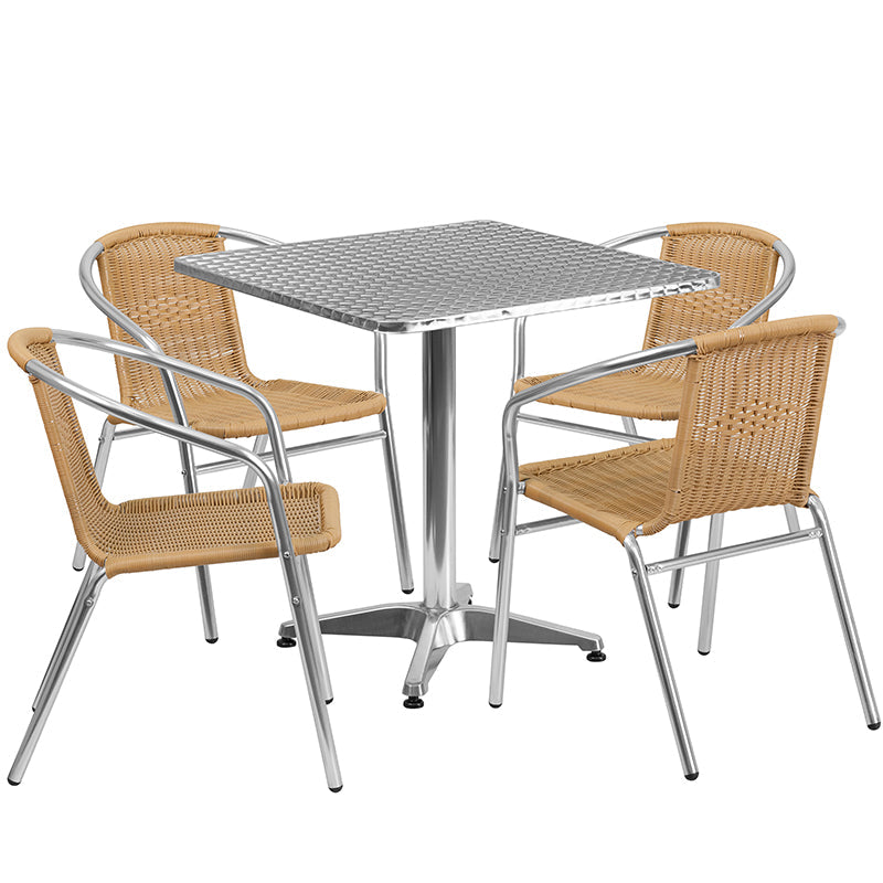 27.5SQ Aluminum Table/4 Chairs TLH-ALUM-28SQ-020BGECHR4-GG