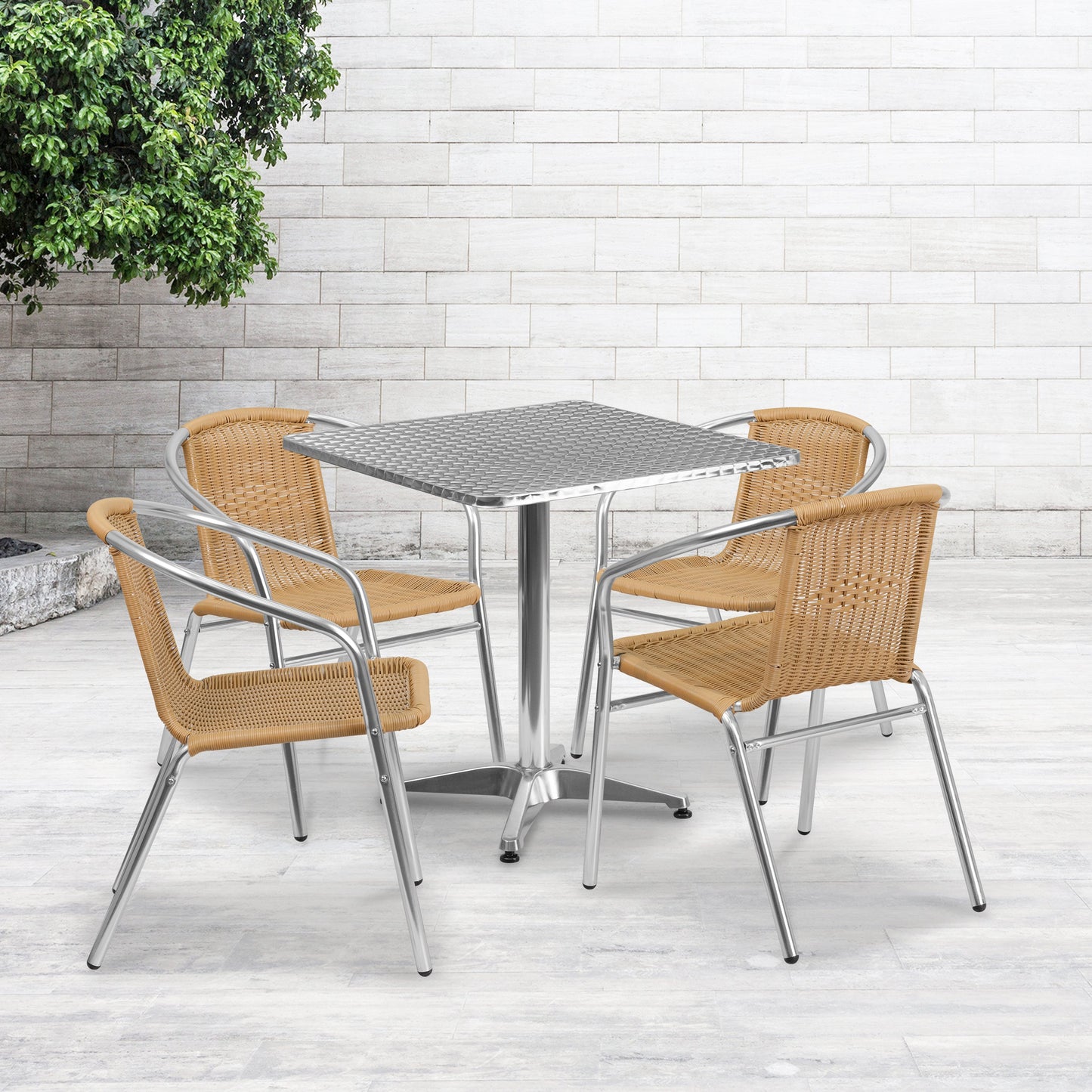 27.5SQ Aluminum Table/4 Chairs TLH-ALUM-28SQ-020BGECHR4-GG