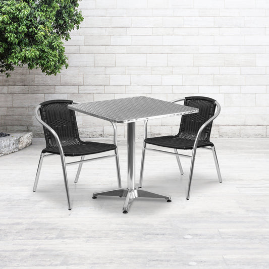 27.5SQ Aluminum Table/2 Chairs TLH-ALUM-28SQ-020BKCHR2-GG