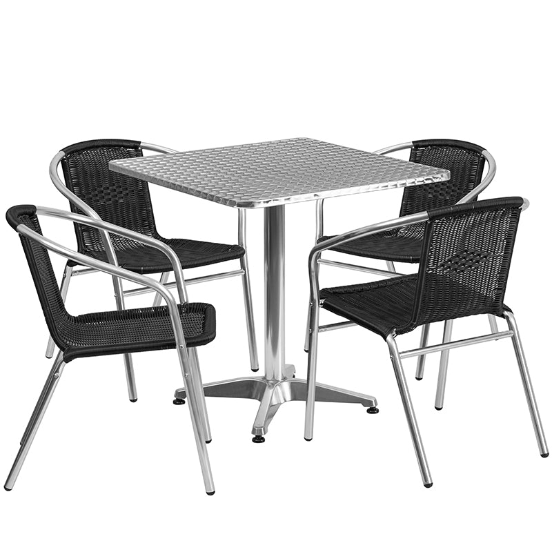 27.5SQ Aluminum Table/4 Chairs TLH-ALUM-28SQ-020BKCHR4-GG