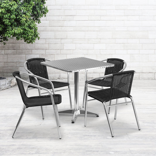 27.5SQ Aluminum Table/4 Chairs TLH-ALUM-28SQ-020BKCHR4-GG