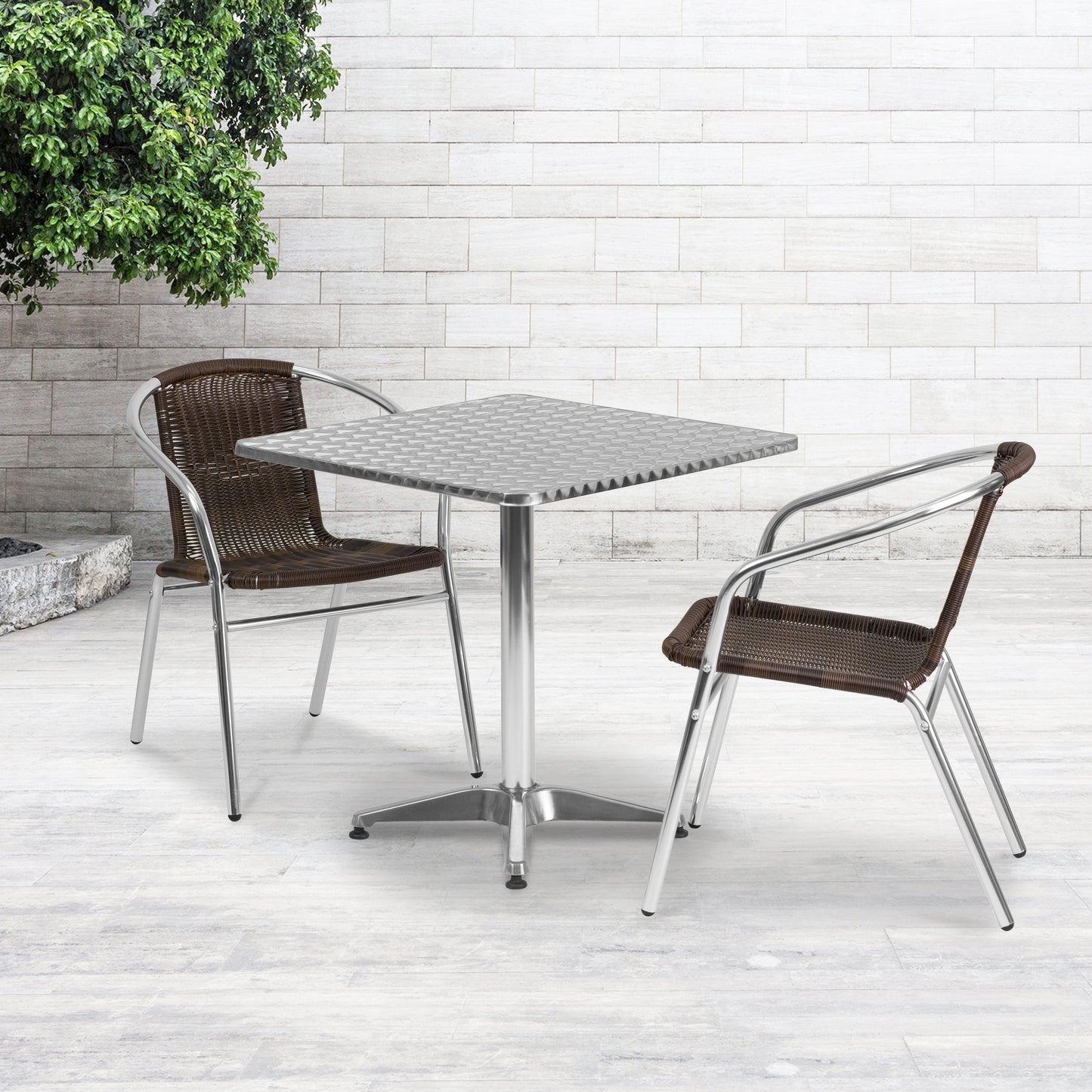 27.5SQ Aluminum Table Set TLH-ALUM-28SQ-020CHR2-GG