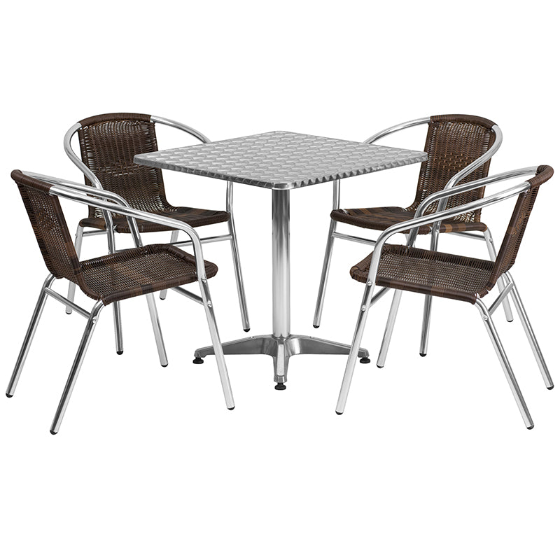 27.5SQ Aluminum Table Set TLH-ALUM-28SQ-020CHR4-GG