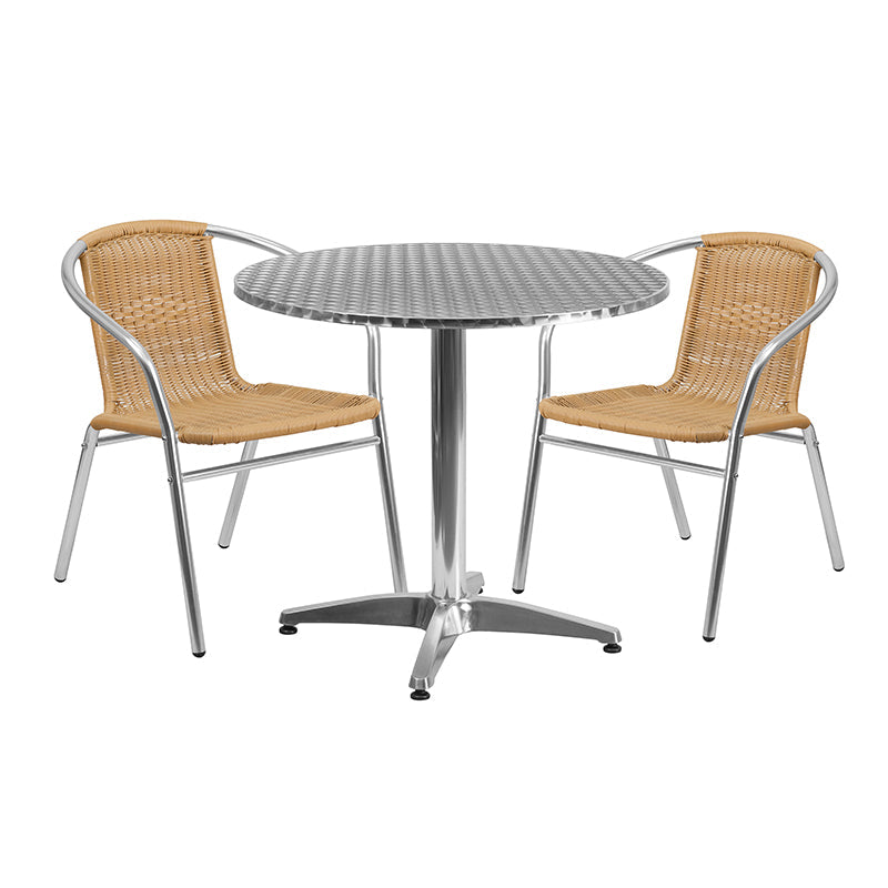 31.5RD Aluminum Table/2 Chairs TLH-ALUM-32RD-020BGECHR2-GG