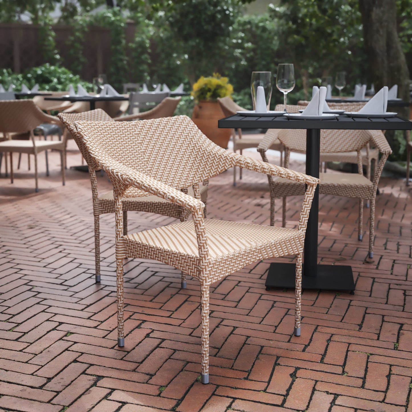 Modern Stackable Patio Dining Chair with Arms