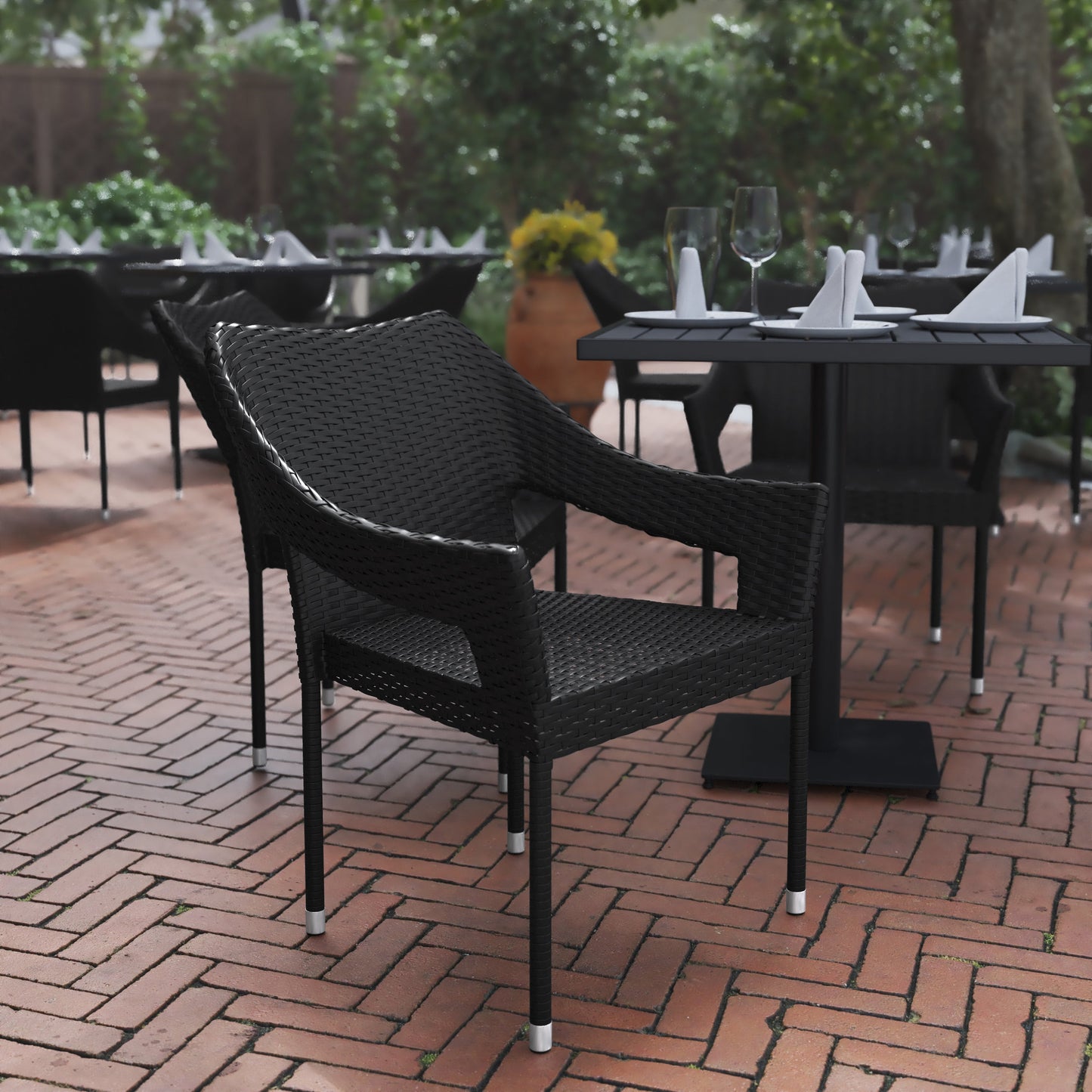 Modern Stackable Patio Dining Chair with Arms