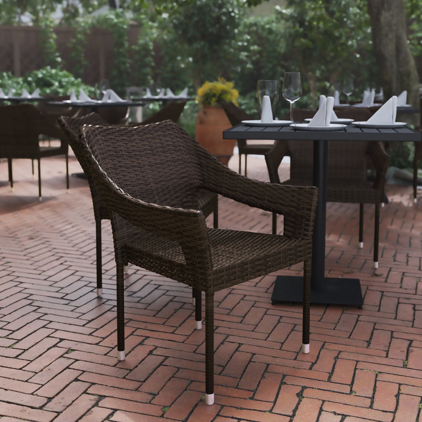 Modern Stackable Patio Dining Chair with Arms