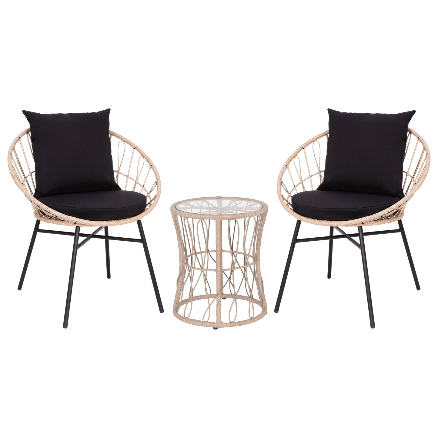 3 PC Tan/Black Rattan Set TW-VN017-18-TAN-BK-GG