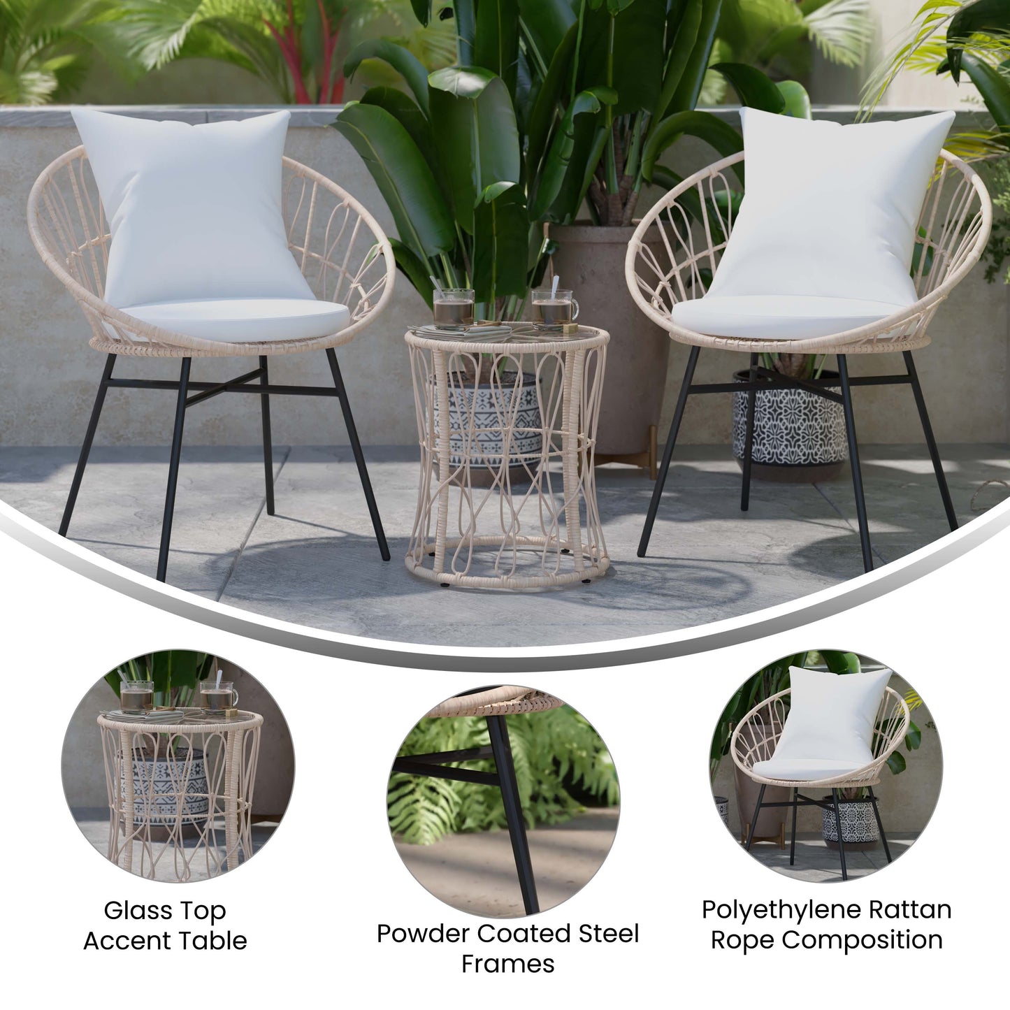 3 PC Tan/Light Gray Rattan Set TW-VN017-18-TAN-GG