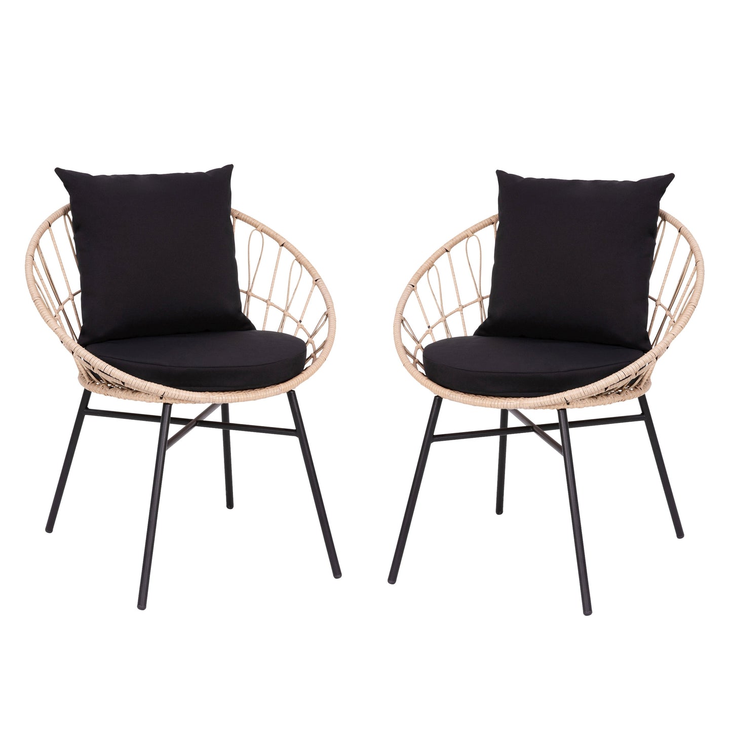 2PK Tan Rope Chair-BLK Cushion TW-VN017-TAN-BK-GG