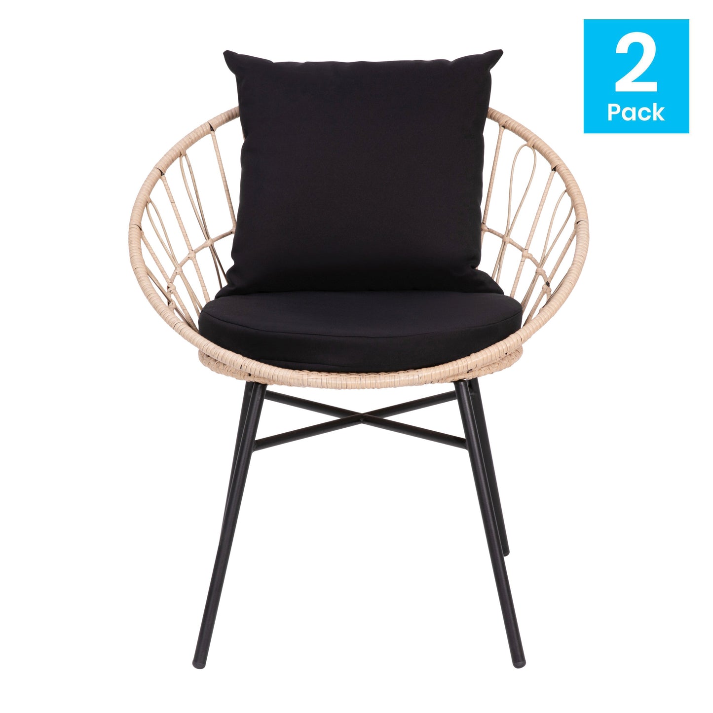 2PK Tan Rope Chair-BLK Cushion TW-VN017-TAN-BK-GG