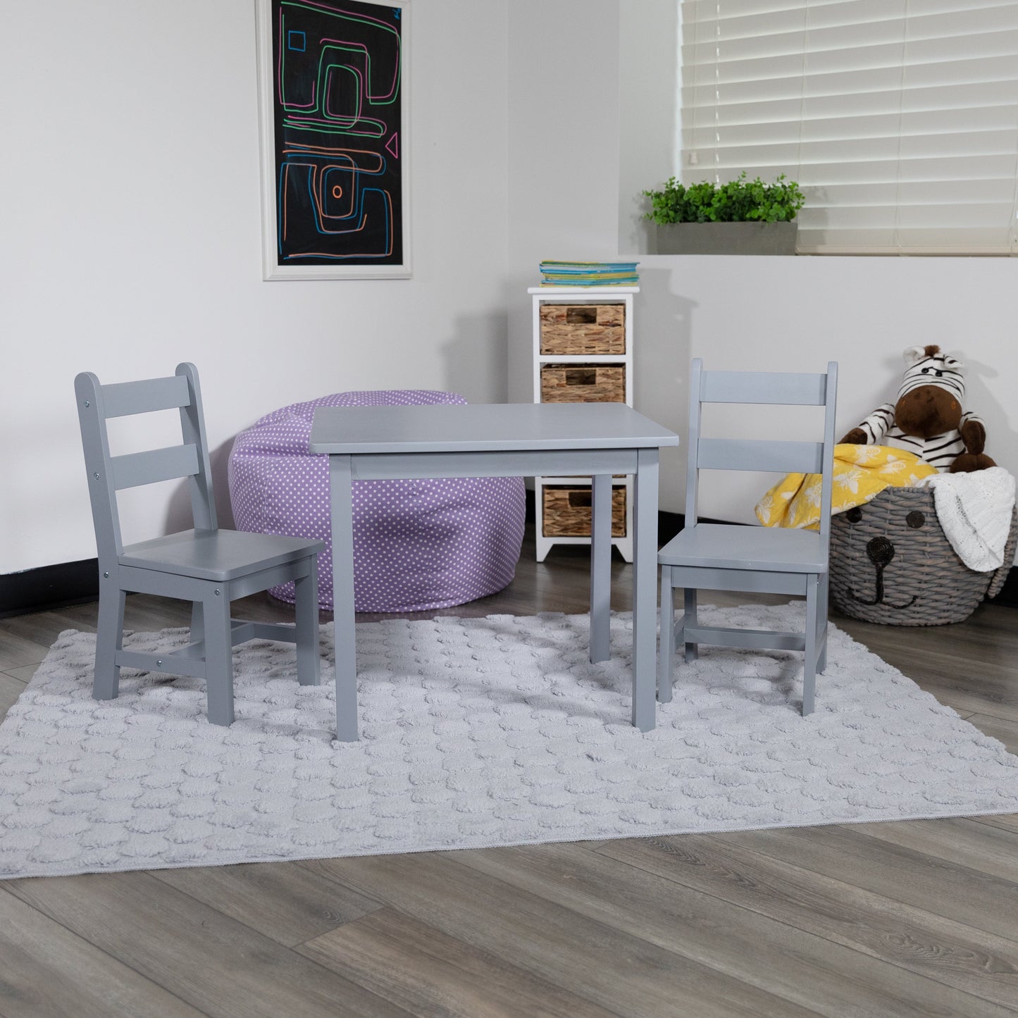 Kids Gray Table & 2 Chair Set TW-WTCS-1001-GRY-GG