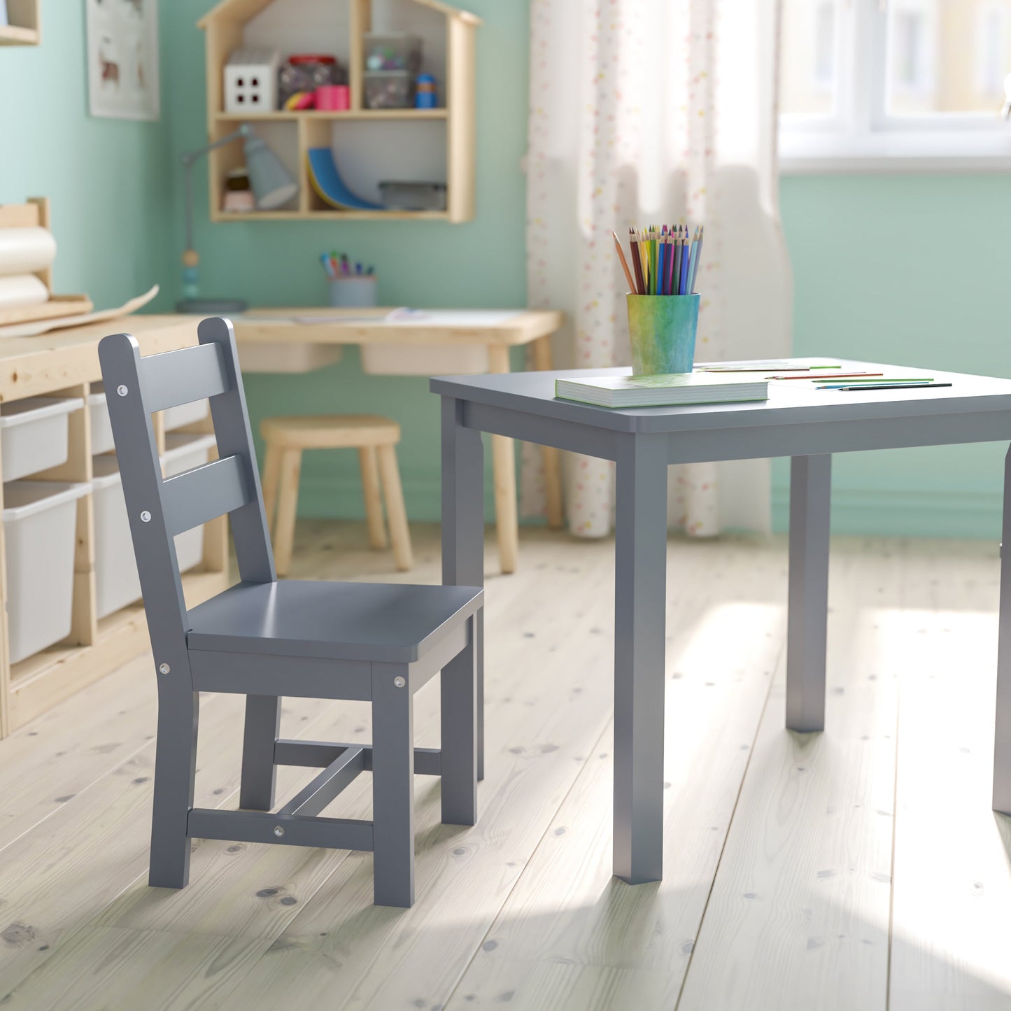 Kids Gray Table & 2 Chair Set TW-WTCS-1001-GRY-GG