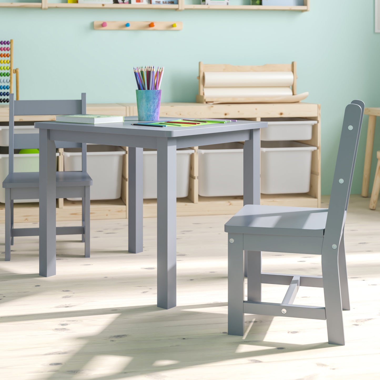 Kids Gray Table & 2 Chair Set TW-WTCS-1001-GRY-GG