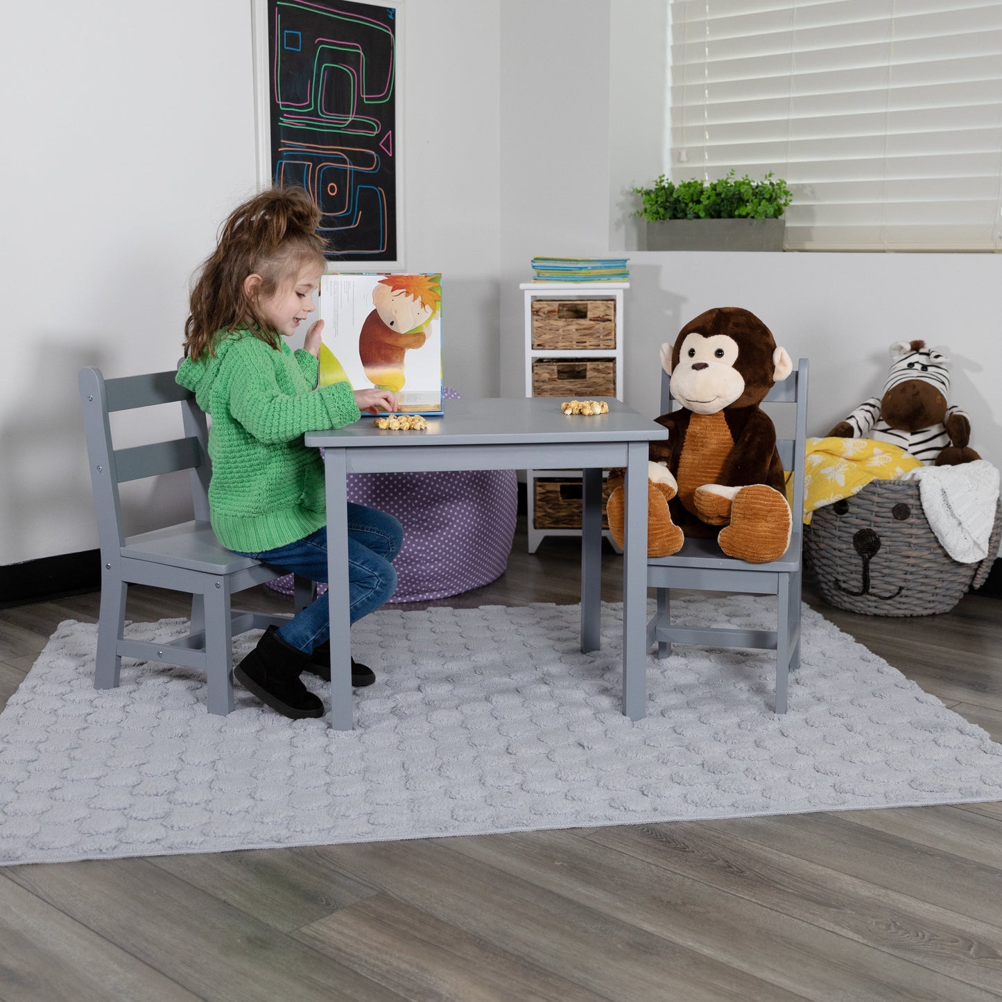 Kids Gray Table & 2 Chair Set TW-WTCS-1001-GRY-GG