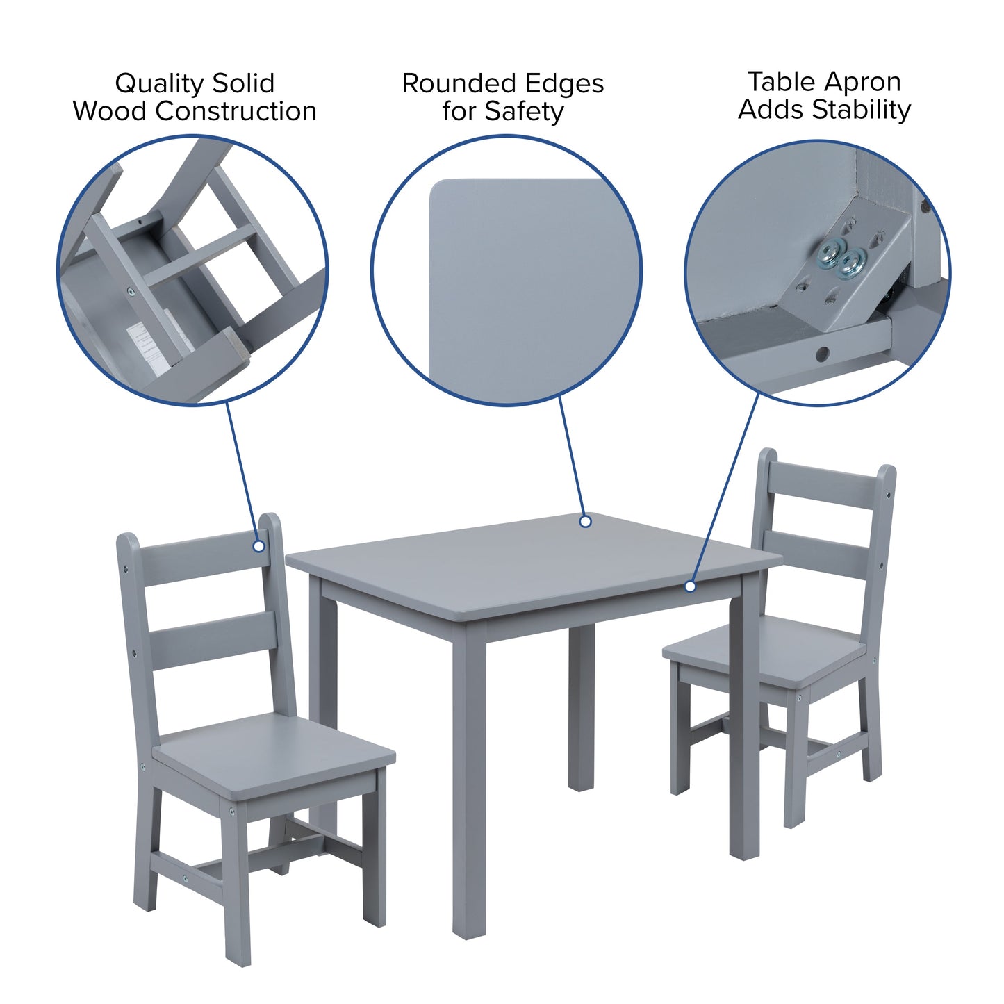 Kids Gray Table & 2 Chair Set TW-WTCS-1001-GRY-GG