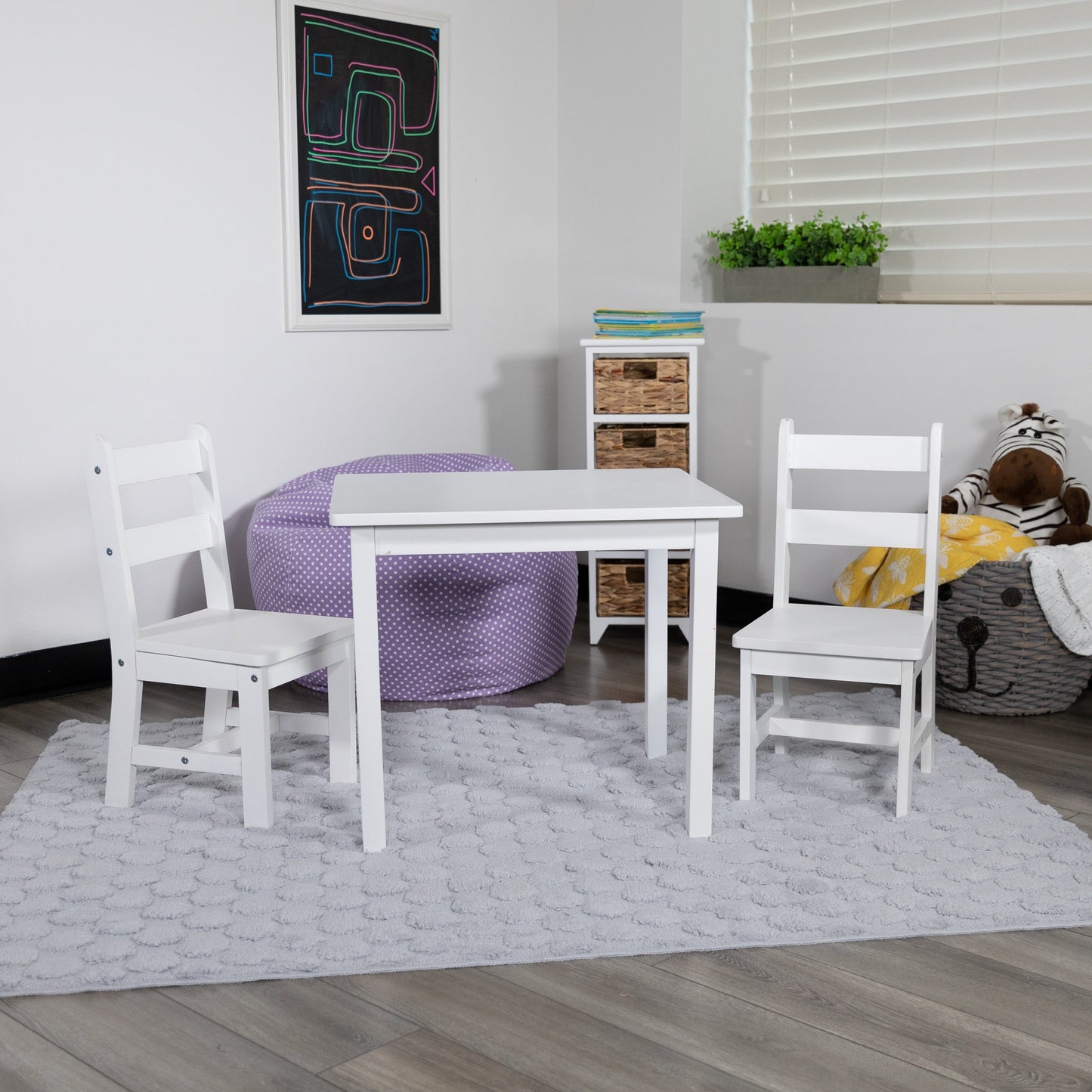 Kids White Table & 2 Chair Set TW-WTCS-1001-WH-GG