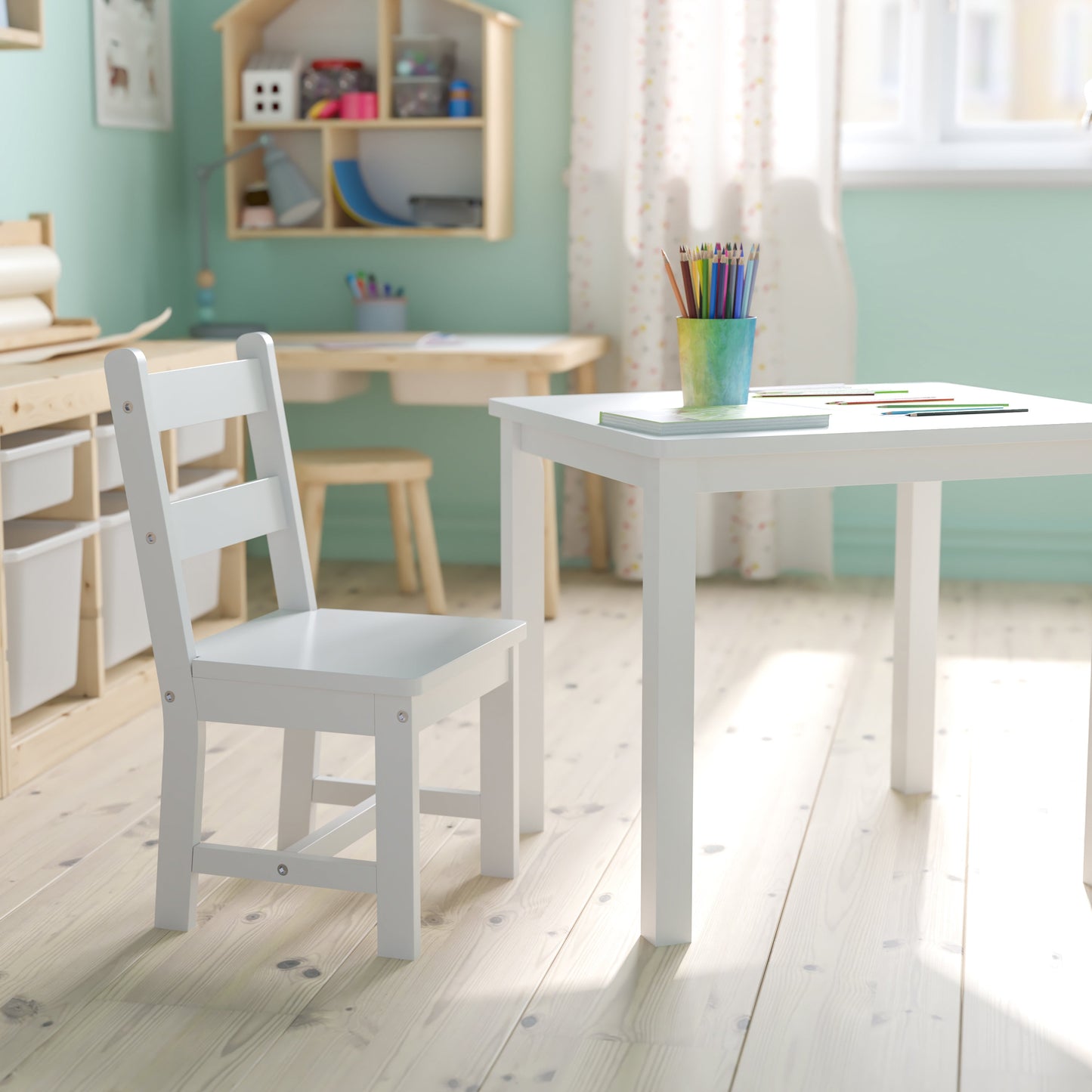 Kids White Table & 2 Chair Set TW-WTCS-1001-WH-GG