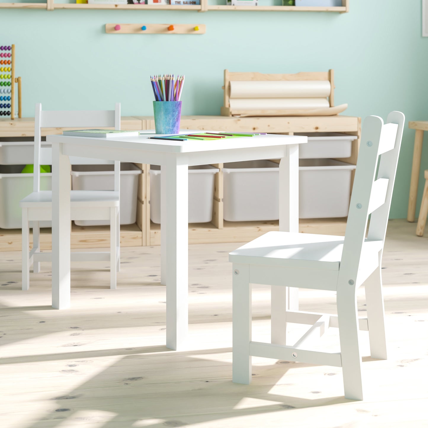 Kids White Table & 2 Chair Set TW-WTCS-1001-WH-GG