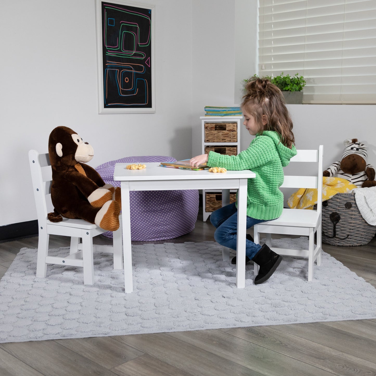 Kids White Table & 2 Chair Set TW-WTCS-1001-WH-GG