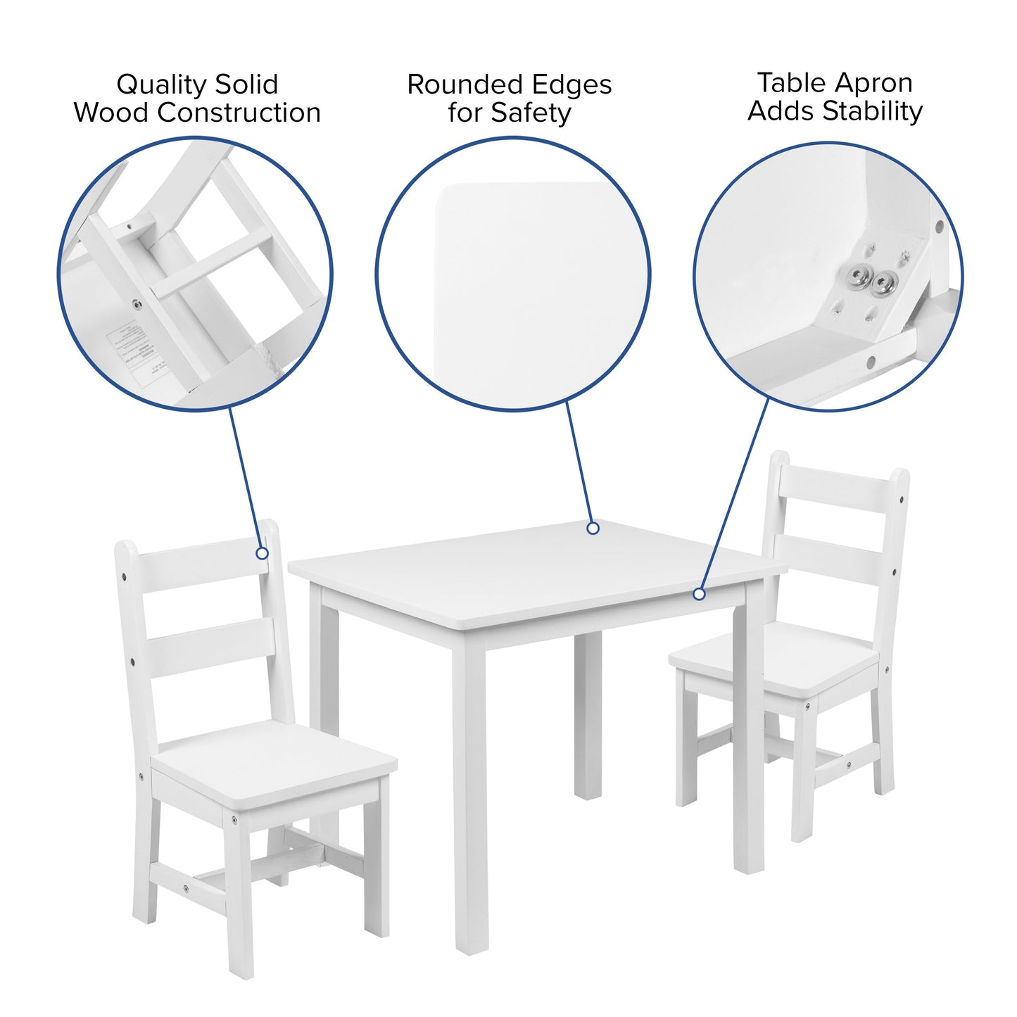 Kids White Table & 2 Chair Set TW-WTCS-1001-WH-GG