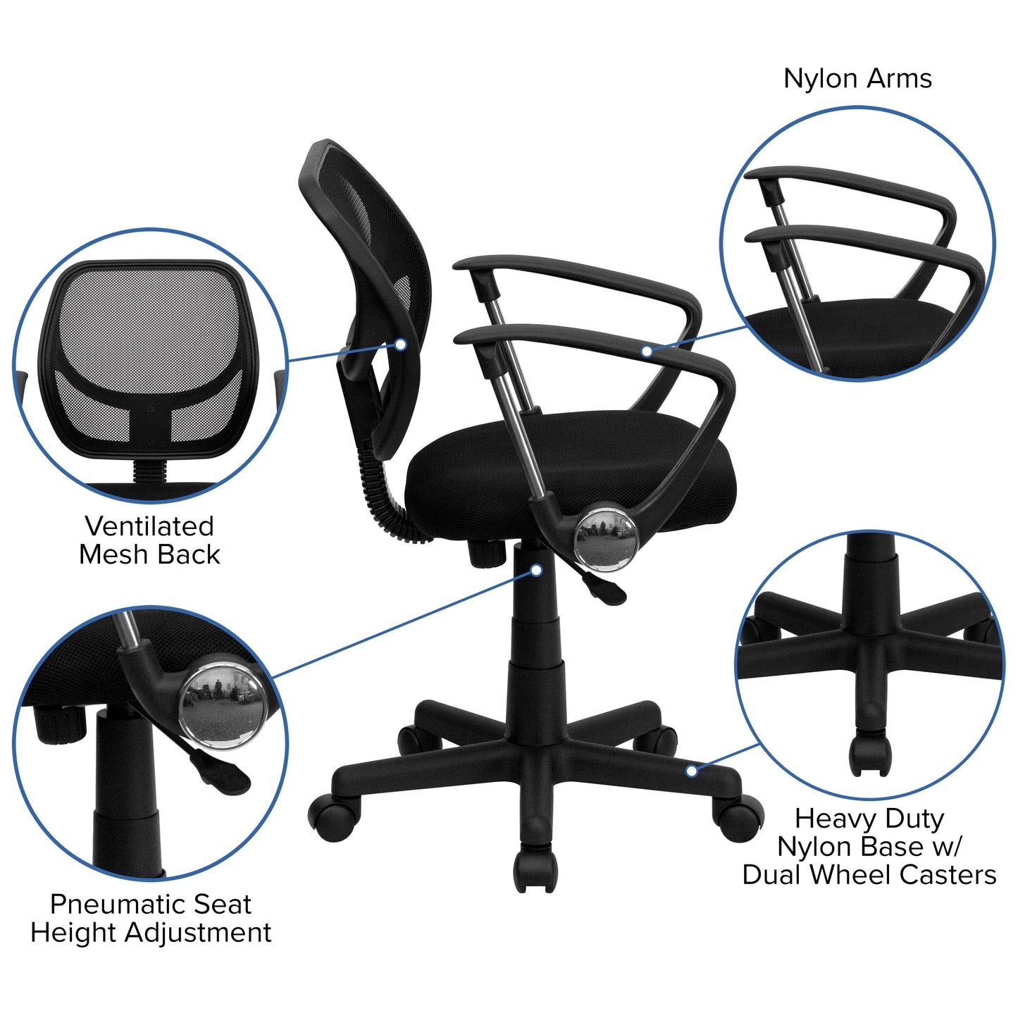 Black Low Back Task Chair WA-3074-BK-A-GG