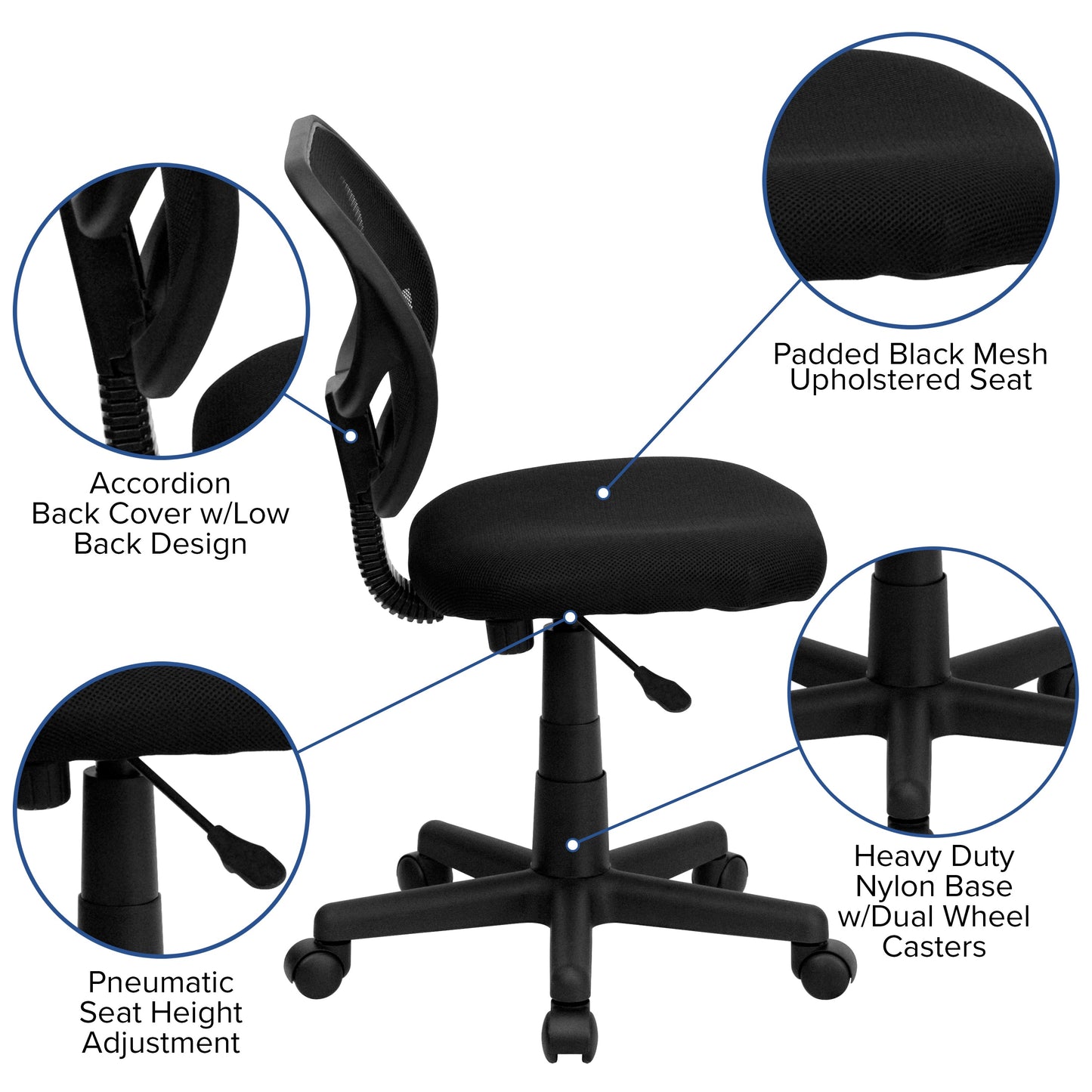 Black Low Back Task Chair WA-3074-BK-GG