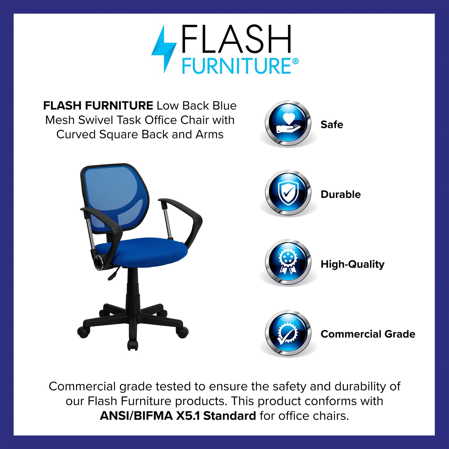 Blue Low Back Task Chair WA-3074-BL-A-GG