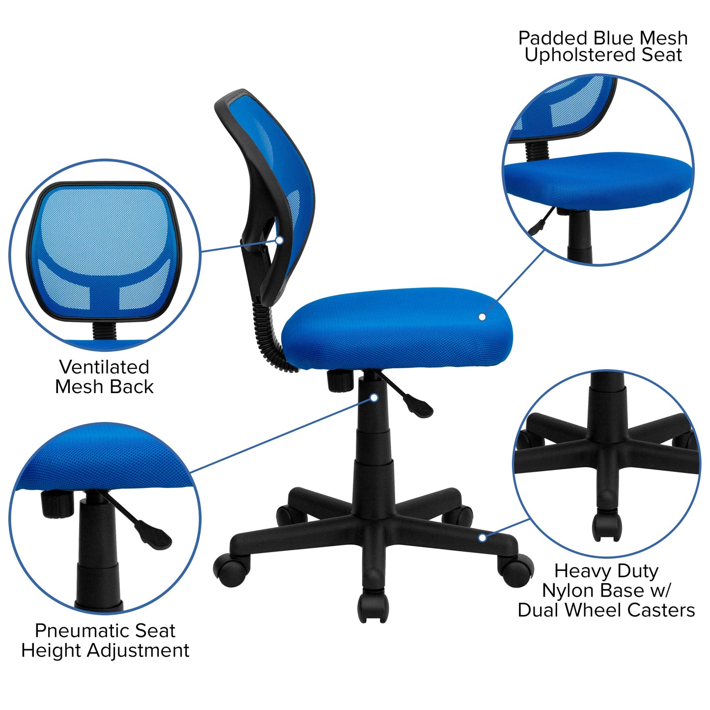 Blue Low Back Task Chair WA-3074-BL-GG