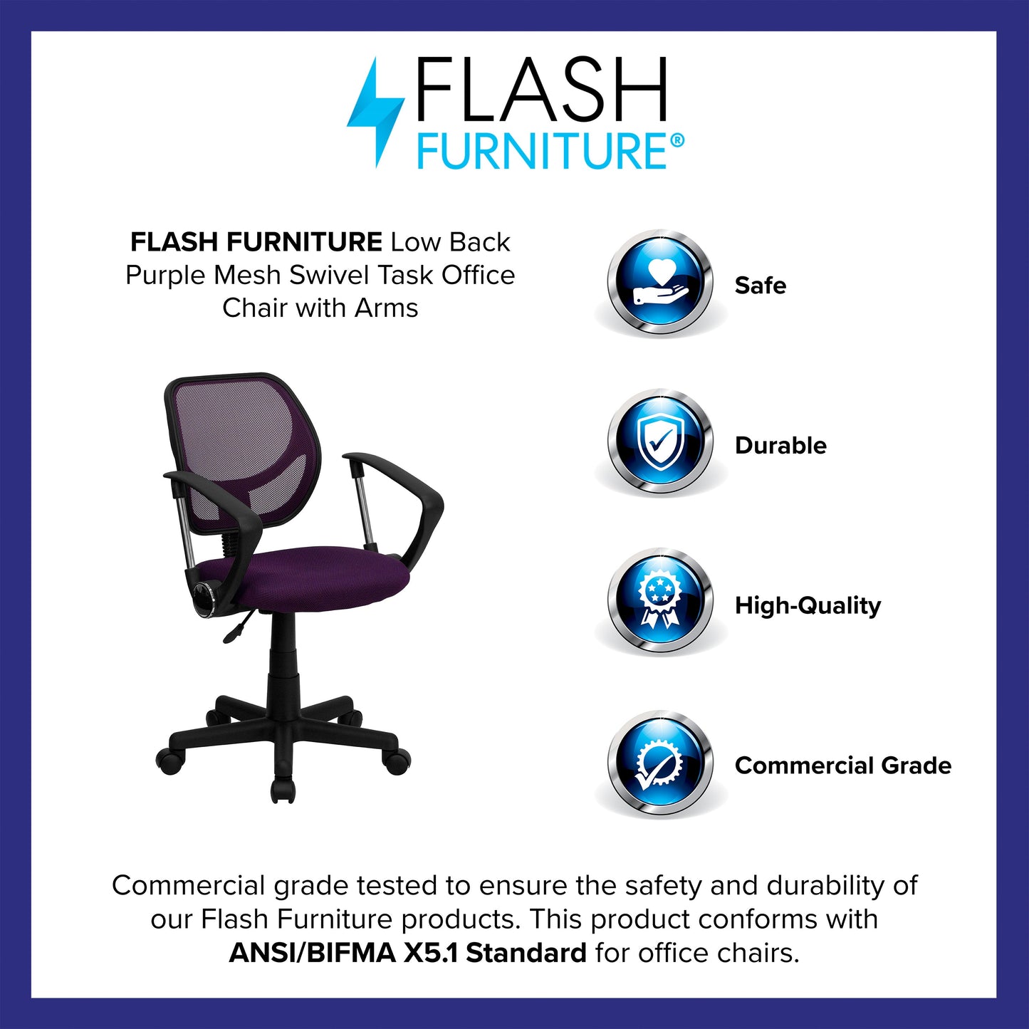 Purple Low Back Task Chair WA-3074-PUR-A-GG