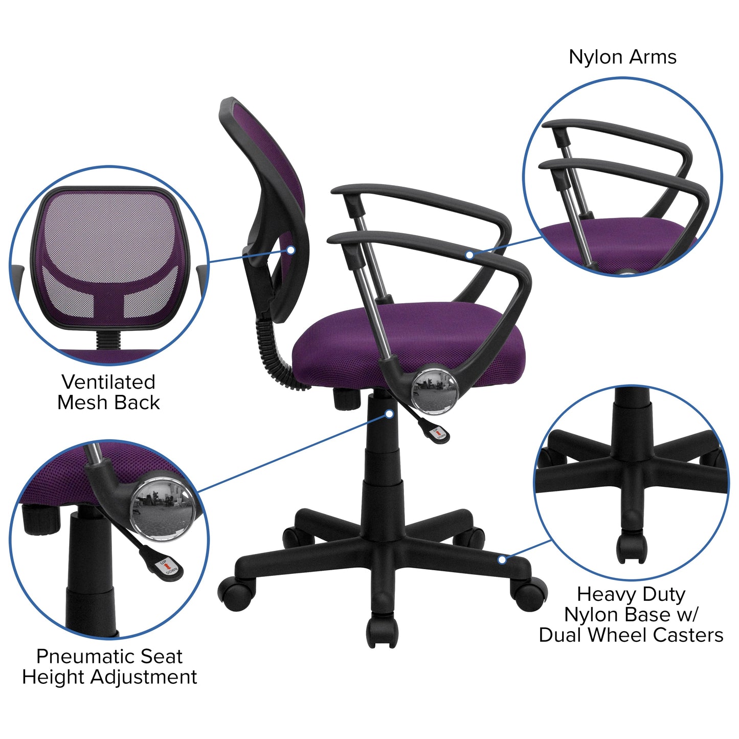 Purple Low Back Task Chair WA-3074-PUR-A-GG