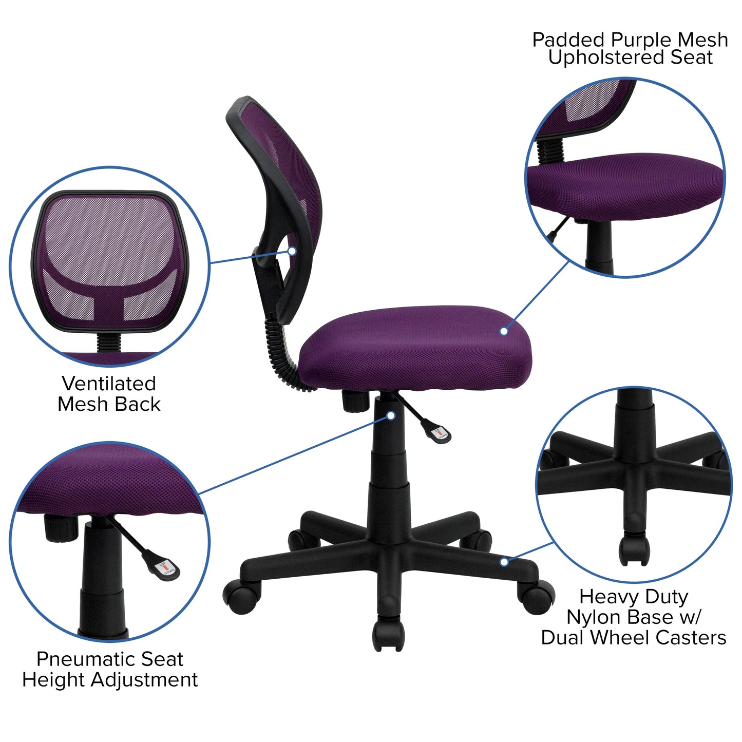 Purple Low Back Task Chair WA-3074-PUR-GG