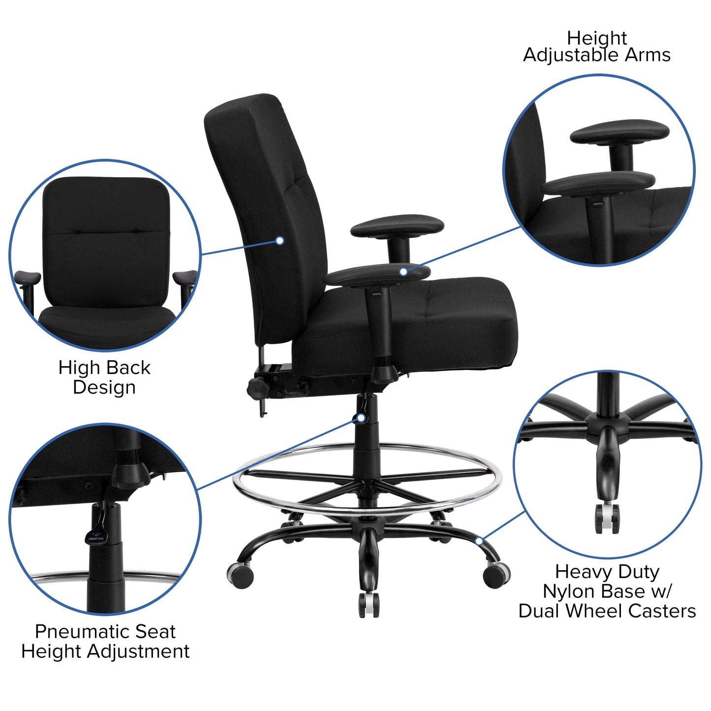 Black Fabric 400LB Draft Chair WL-735SYG-BK-AD-GG