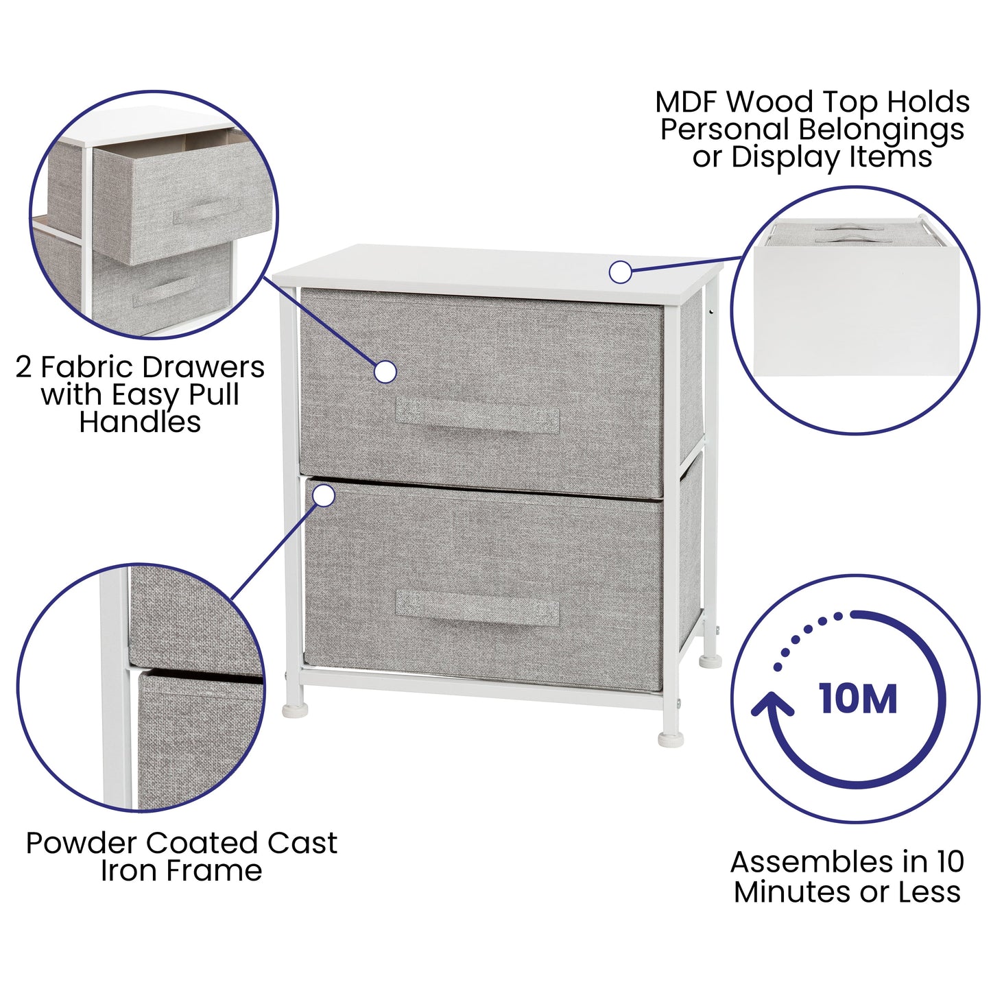 White/Gray 2 Drawer Organizer WX-5L200-WH-GR-GG