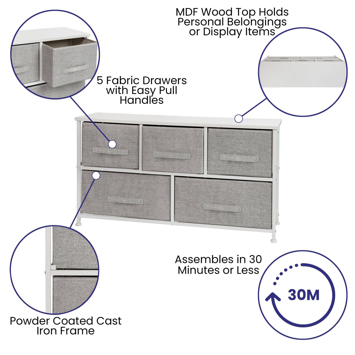 White/Gray Chest Organizer WX-5L206-X-WH-GR-GG