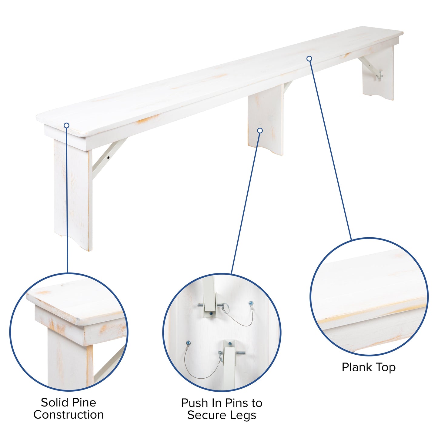 White 8'x12" Farm Bench XA-B-96X12-L-WH-GG