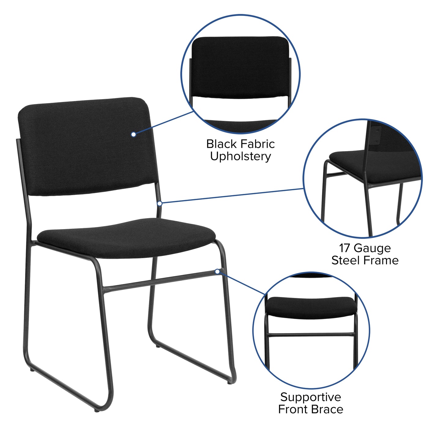 Black Fabric Stack Chair XU-8700-BLK-B-30-GG