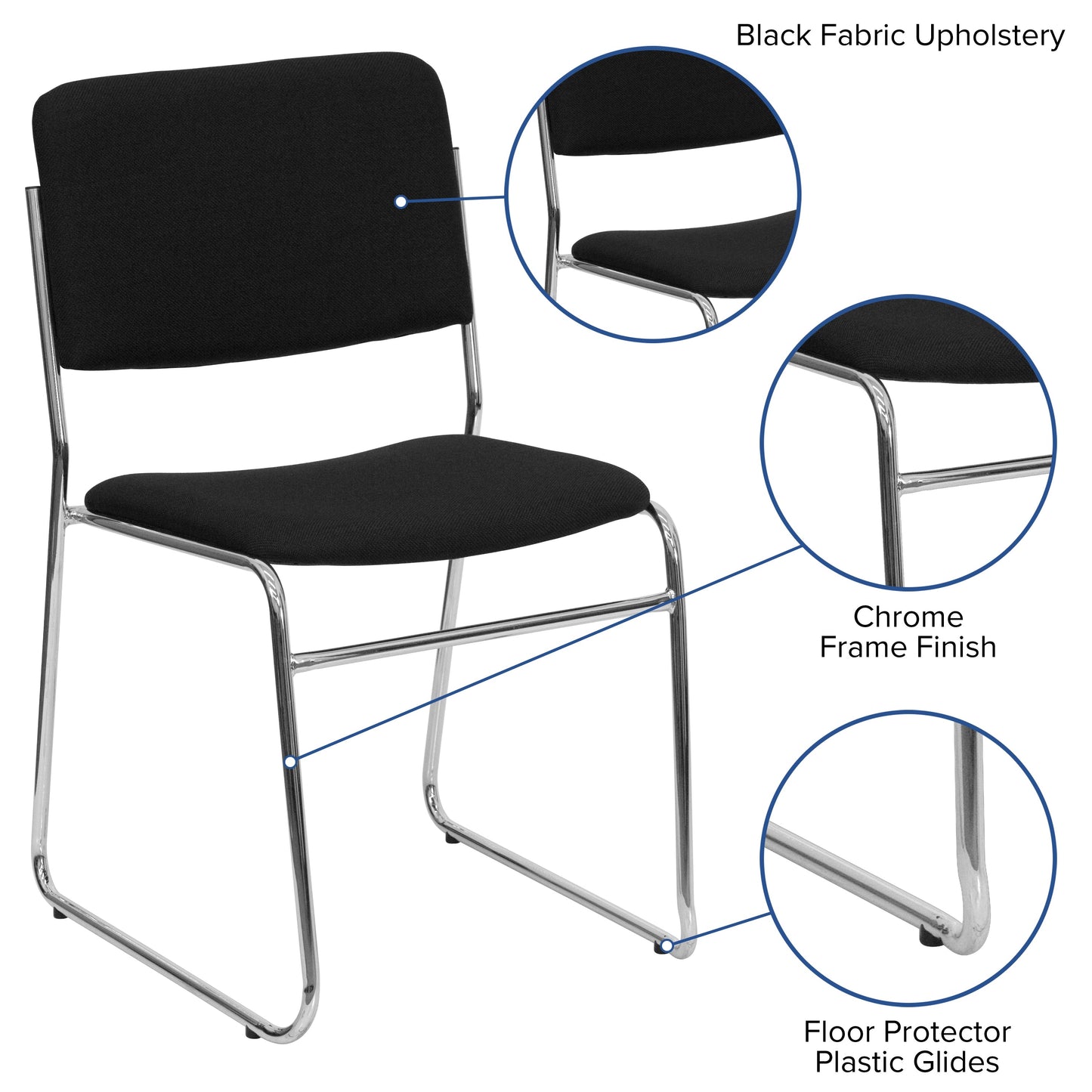 Black Fabric Stack Chair XU-8700-CHR-B-30-GG