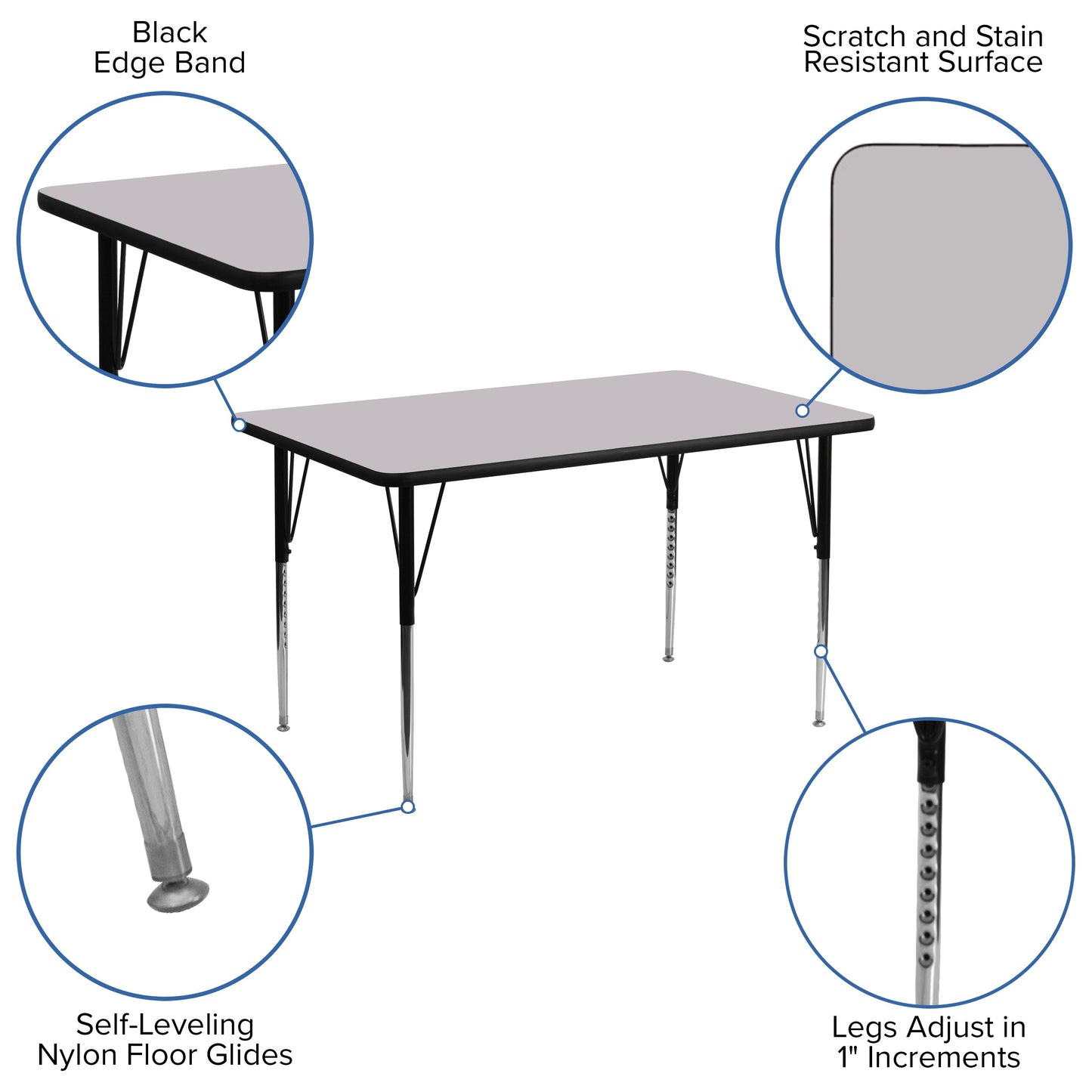 24x48 REC Grey Activity Table XU-A2448-REC-GY-T-A-GG