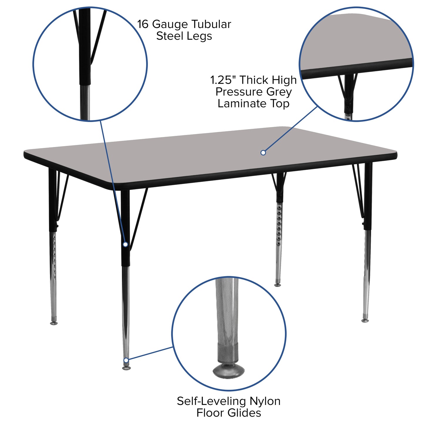 24x60 REC Grey Activity Table XU-A2460-REC-GY-H-A-GG