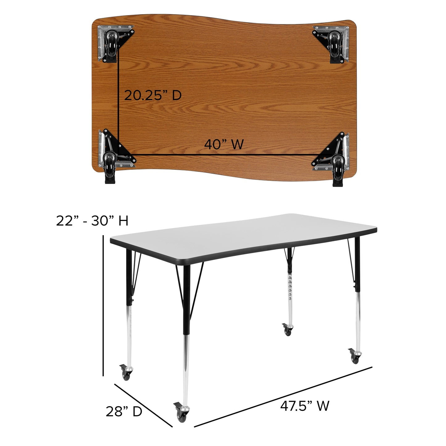 28"Wx48"L Grey Activity Table XU-A3048-CON-GY-T-A-CAS-GG